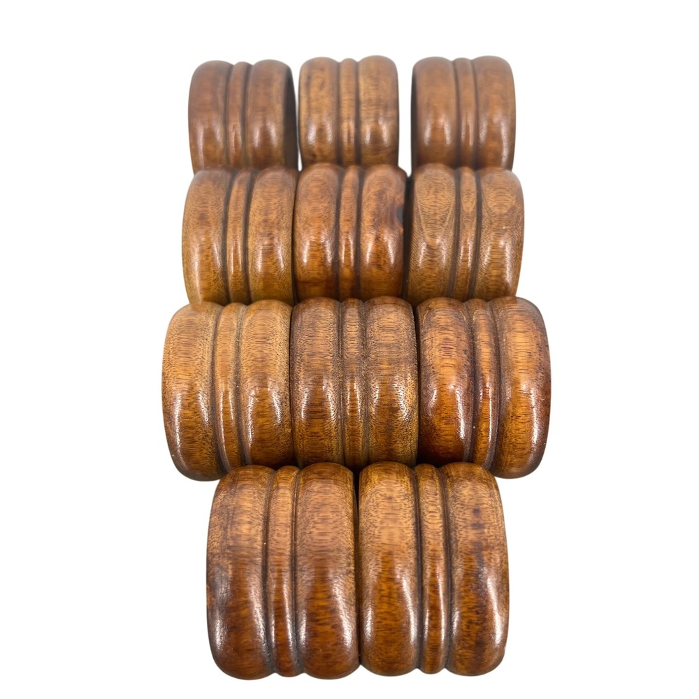 Vintage Wood Napkin Rings Set of 11 Ribbed Farmhouse Boho Rustic Table Decor